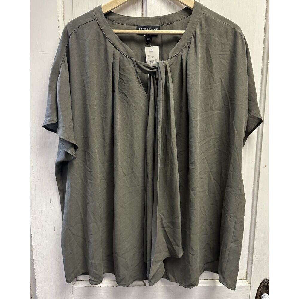 NWT Lane Bryant Olive Green Blouse Size 22 Flutter Sleeve
